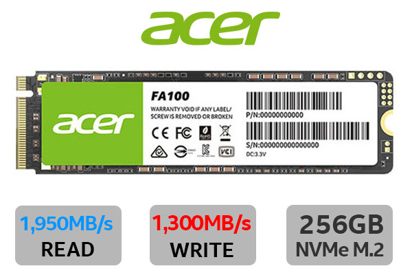 ACER FA100 256GB M.2 PCIe 3 x 4 NVMe 3D NAND Internal Solid State Drive (SSD) / Maximum Read Speed 1950 MB/s / Maximum Write Speed 1300 MB/s / BL.9BWWA.118