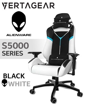 Vertagear Alienware S5000 Gaming Chair - Black/White / Ultra Premium  / Coffee Ground Microfiber / Soft-Glide Wheels / Aluminum Alloy Foot / Class-4 Gas Lift / Adjustable Tilt With Locking System / VG-S5000_AW