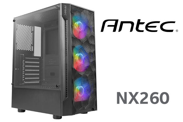 Antec NX260 Mid Tower Gaming Case / Windowed Side Panel / 3 x 120 mm ARGB FANS INCLUDED / LED Control Button / USB 3.0 Connectivity / Ample Storage Drive Bays / Room For Expansion / 0-761345-81029-6