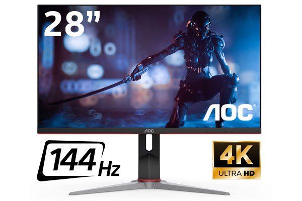 AOC U28G2X 28" 4K UHD (3840 x 2160) Free-Sync Premium Gaming Monitor / 144Hz Refresh Rate / IPS Panel / 1ms Response Time / Display HDR 400 / 3-Side Frameless Design / U28G2X