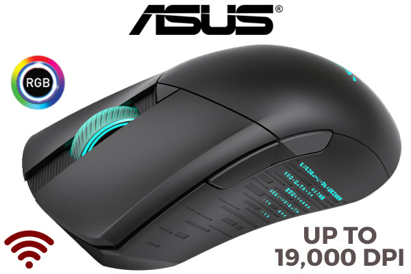 Asus ROG Gladius III Wireless Gaming Mouse / 19,000 DPI Optical Sensor (ROG Tuned up to 26,000 DPI) / 2.4GHz Frequency / Instant Button Actuation / Bluetooth Rapid Pairing Technology / ROG Omni Mouse Feet / Aura Sync RGB Lighting / 90MP0200-BMUA00