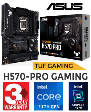 ASUS TUF GAMING H570-PRO Intel ATX Motherboard / Intel H570 Chipset / Supports 11th and 10th Gen Intel Processors / LGA 1200 / 8+1 DrMOS Power Stages / Three M.2 slots / USB 3.2 Gen 2 Type-C / Aura Sync RGB lighting / 90MB16K0-M0EAY0
