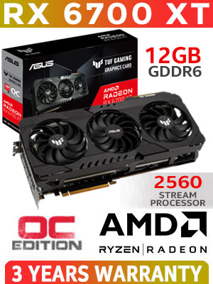 ASUS TUF Gaming Radeon RX 6700 XT OC Edition 12GB GDDR6 Graphics Card / 2560 Stream Processor / Boost Clock: Up To 2622 MHz / Axial-tech Fan Design / Dual Ball Fan Bearings / A 144-hour Validation Program / 90YV0G80-M0NA00