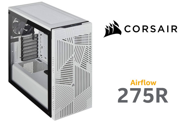 Corsair 275R Airflow Tempered Glass Mid-Tower Gaming Case - White / Versatile Cooling Options / Three Included 120mm Fans / Expansive Storage Space / Direct Airflow Path / Easily Acce