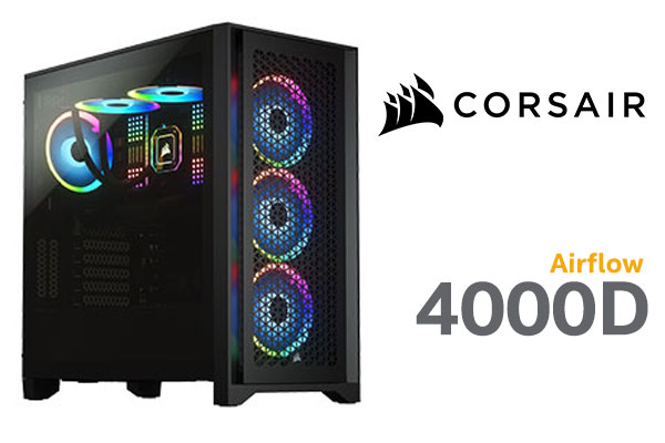 Corsair 4000D Airflow Tempered Glass Mid-Tower Gaming Case - Black / High-Airflow Front Panel / RapidRoute Cable Management / Two Included 120mm Fans / Fits up to 6x 120mm or 4x 140mm Cooling Fans / Fits up to 2x SSDs and 2x HDDs / CC-9011200-WW