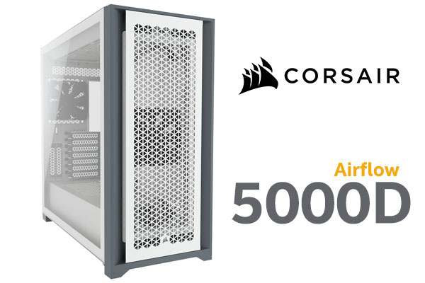 Corsair 5000D Airflow Tempered Glass Mid-Tower Gaming Case - White / High-Airflow Front Panel / RapidRoute Cable Management / Two Included 120mm Fans / Fits up to 10x 120mm or 4x 140mm Cooling Fans / Fits up to 4x 2.5in SSDs and 2x 3.5in HDDs / CC-9011211-WW
