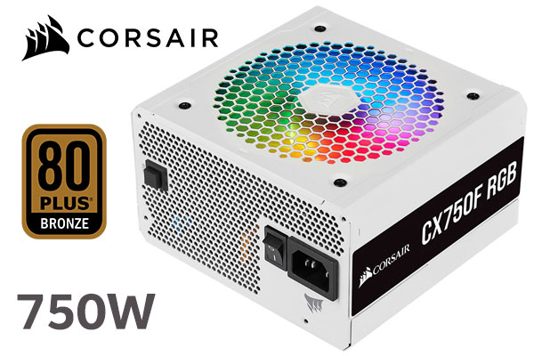 Corsair CX-F RGB Series CX750F RGB 750W 80 Plus Bronze Certified Modular ATX Power Supply - White / 120mm RGB Fan / Reliable And Compatible / Ample connectors and long Cables / Low Noise / CP-9020227-WW