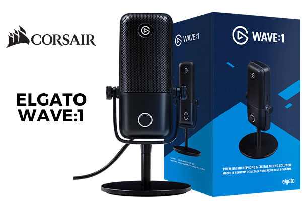 Corsair Elgato Wave:1 Premium Condenser USB Streaming Microphone / Capture Speech with Clarity / Premium Microphone and Digital Mixing Solution / Smooth Sound Diffusion / Ultimate Capsule Protection / Adjust Headphone Volume / 10MAA9901