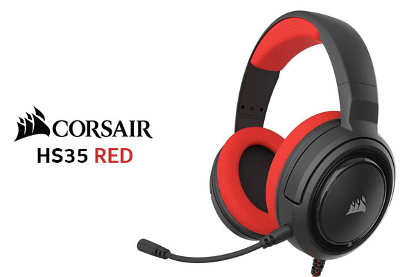 Corsair HS35 Stereo Gaming Headset - Red/Black / Custom Tuned Crystal Clear Sound / Multi-Platform Compatibility / Frequency Response 20Hz - 20kHz / 3.5mm Analog / 50mm Drivers / CA-9011198-AP