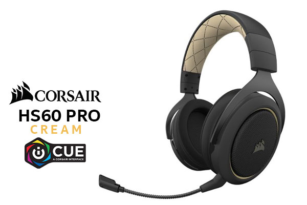 Corsair HS70 Pro 7.1 Surround Sound Wireless Gaming Headset - Cream / Low-Latency 2.4GHz Wireless / Noise-Cancelling / 7.1 Surround Sound / Lightweight and Durable / CORSAIR iCUE / CA-9011210