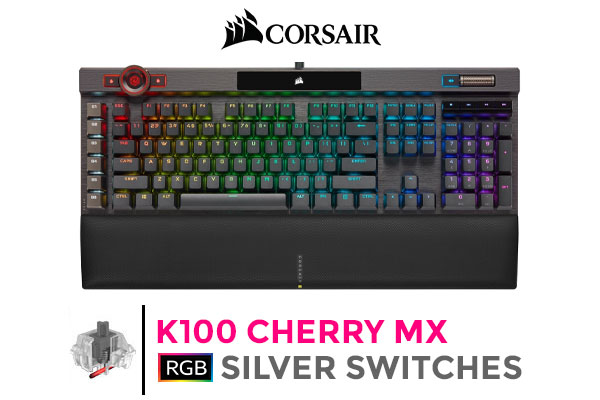 CORSAIR K100 RGB Mechanical Gaming Keyboard / Dynamic Per-key RGB Backlighting / AXON Hyper-Processing Technology / Multi-function iCUE Control / Six Dedicated Macro Keys / Durable Aluminum Frame / CH-912A014