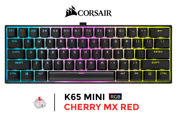 Corsair K65 RGB MINI 60% Mechanical Gaming Keyboard - CHERRY MX Red / Dynamic per-key RGB backlighting / Durable PBT Double-shot Keycaps / 8MB of Onboard Storage / CH-9194010-NA