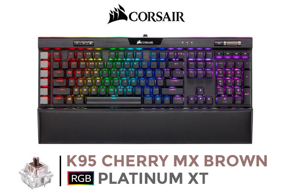 Corsair K95 RGB PLATINUM XT Mechanical Gaming Keyboard - Cherry MX Brown / Palm Rest / RGB Backlighting / Aluminum Frame / USB Pass-Through Port / CORSAIR iCUE / Anti-Ghosting  / CH-9127412