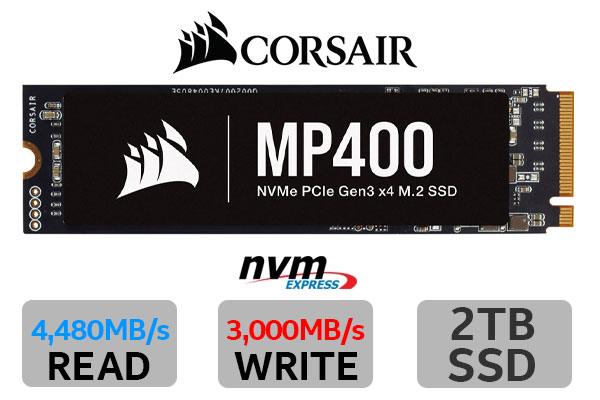 Corsair MP400 2TB NVMe PCIe M.2 SSD / Maximum Read Speed 3,480 MB/s / Maximum Write Speed 3,000 MB/s / High-capacity 3D QLC NAND Memory / CSSD-F2000GBMP400 / CSSD-F2000GBMP400R2