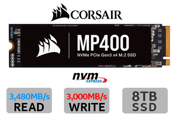 Corsair MP400 8TB NVMe PCIe M.2 SSD / Maximum Read Speed 3,480 MB/s / Maximum Write Speed 3,000 MB/s / High-capacity 3D QLC NAND Memory / CSSD-F8000GBMP400