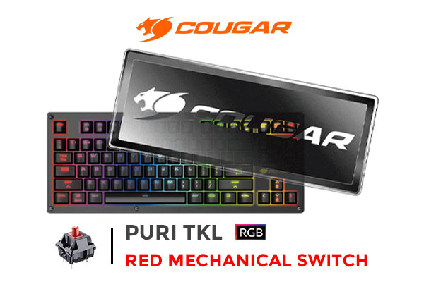 Cougar PURI TKL RGB Mechanical Gaming Keyboard - Red Switch / 1ms Response Time / Incredible RGB System / Magnetic Protective Cover / Ultra-Compact Tenkeyless Design / Cable Management System / 3-Step Height and Angle Adjustment / Multimedia and Function Key Shortcuts