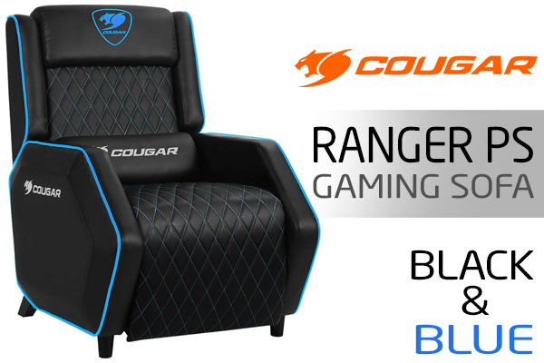 Cougar Ranger PS Gaming Sofa - Black/Playstation Blue / Headrest & Lumbar Design / Breathable Premium PVC Leather / 95 to 160° Reclining System / Breathable PVC Leather / Full Steel Frame / Diamond Check Pattern Design / 3MRANGPS.0001