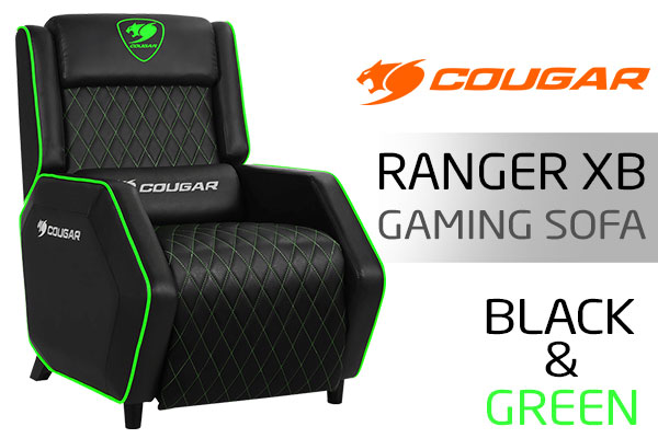 Cougar Ranger XB Gaming Sofa - Black/XBOX Green / Headrest & Lumbar Design / Breathable Premium PVC Leather / 95 to 160° Reclining System / Breathable PVC Leather / Full Steel Frame / Diamond Check Pattern Design / 3MRANGXB.0001