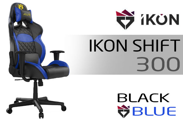 Evetech IKon-Shift-300 Gaming Chair - Black/Blue / Leather Style Vinyl Material / Adjustable Back to 135 Degree / Adjustable Seat Height and Backrest / Class 4 Gas Lift / Max Load up to 100kg / IKon-Shift-300-BB