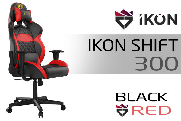 Evetech IKon-Shift-300 Gaming Chair - Black/Red / Leather Style Vinyl Material / Adjustable Back to 135 Degree / Adjustable Seat Height and Backrest / Class 4 Gas Lift / Max Load up to 100kg / IKon-Shift-300-BR