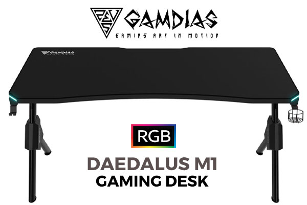 Gamdias Daedalus M1 RGB Gaming Desk - Black / Two RGB Light strips / Cable Management / Power Strip Holder / Waterproof Gaming Mouse Mat / Steel Frame Construction / DAEDALUS M1-Black