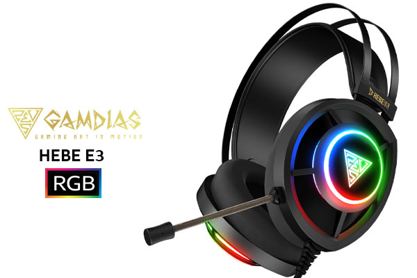 Gamdias Hebe E3 RGB surround sound Gaming Headset / Exclusive RGB Streaming Effect / Exquisite Earcup Facade Design / Ergonomic Earcup Layout / Large 50mm Speakers / Pliable Unidirectional Microphone / HEBE-E3