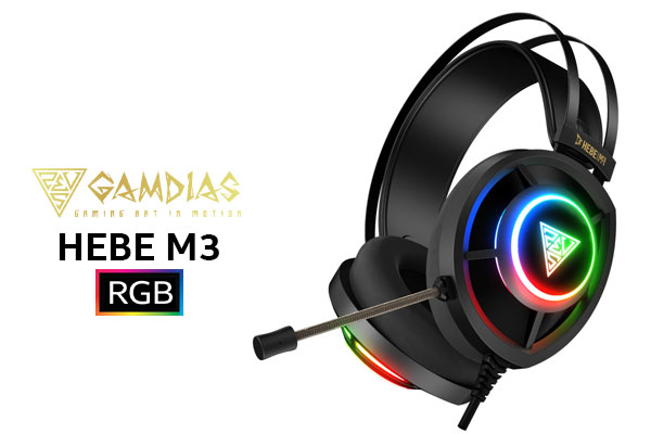 Gamdias Hebe M3 RGB Surround Sound Gaming Headset / RGB Streaming Lighting / Virtual 7.1 Surround Sound + Vibration + Bass Impact / Opulent Earcup Design / Large 50mm Speakers / Unidirectional Flexible Microphone / HEBE-M3