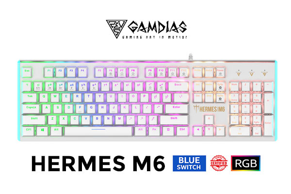 Gamdias Hermes M6 Mechanical Gaming Keyboard - Blue Switches / Six color backlighting / GAMDIAS Certified Mechanical Gaming Switches /  Posh metallic-textured / Hermes M6