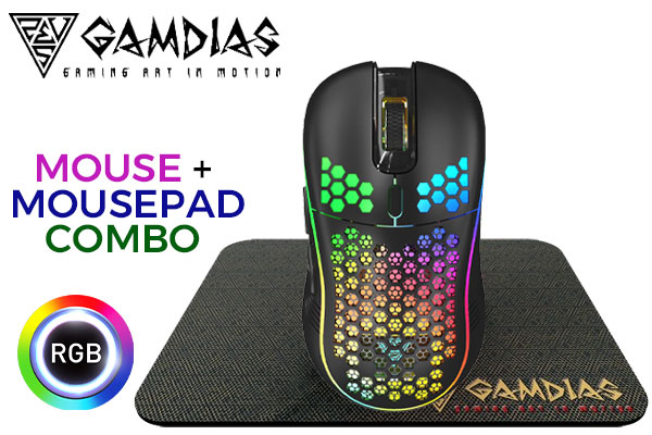 Gamdias ZEUS M4 RGB Optical Gaming Mouse & Mousepad 2 in 1 Combo / FREE Included NYX E1 Gaming MouseMat / Up to 12800 Adjustable DPI / Non-Skid Rubber-Back Gaming Mousemat / ZEUS-M4+NYX-E1