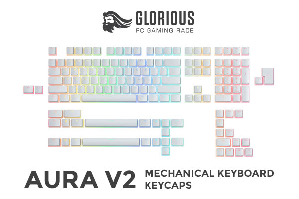 Glorious Aura V2 145-Key PBT Mechanical Keyboard Keycaps - White / Full-size standard 145 Key / PBT Keys / LED Light Compatible / US Layout / Fits most mechanical keyboards / Compatible with GMMK 2 & GMMK PRO / <span style="color:red; font-size: 16px;">*Keyboard not Included*</span> / GLO-KC-AURA2-W
