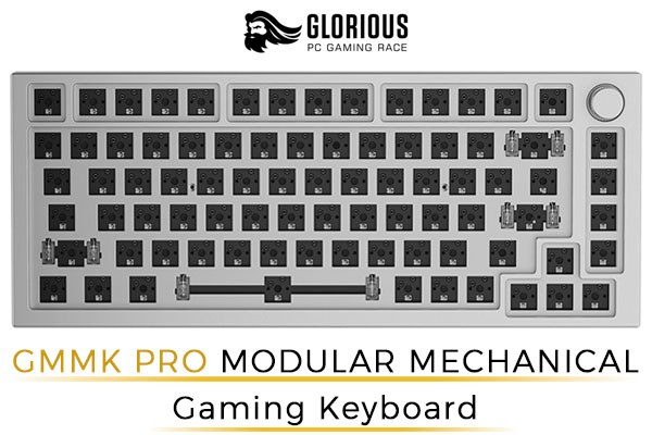 Glorious GMMK Pro Gasket-mounted 75% layout Gaming Keyboard - White Ice / Gasket Mounted Plate Design / Aesthetic High-Profile Frame / 16.8 million color RGB Lighting / Fully Programmable Knob / Controls Volume & Media by Default / GLO-GMMK-P75-RGB-W