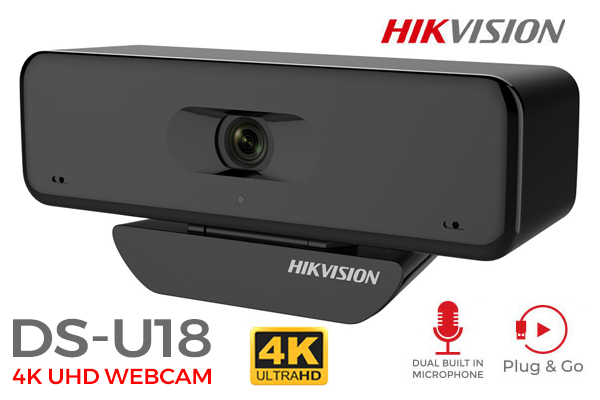 Hikvision DS-U18 4K UHD Webcam / High Quality 3840 × 2160 Resolution / Clear And Smooth Video / Wide Angle Without Distortion / Built-in Dual Mic / Self-adaptive Brightness / DS-U18