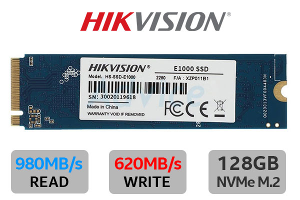 Hikvision E1000 128GB M.2 PCI-e Gen 3 x 4 NVMe 3D NAND Internal Solid State Drive (SSD) / Maximum Read Speed 980 MB/s / Maximum Write Speed 620 MB/s / HS-SSD-E1000-128GB