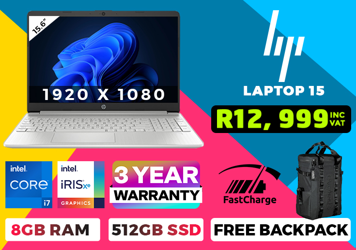 HP Laptop 15 i7-1165G7 8GB RAM & 512GB SSD + 1TB HDD