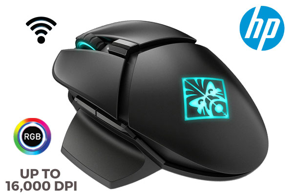 HP OMEN Photon Wireless Gaming Mouse with Qi Wireless Charging - Black / E-sport Grade PixArt PAW3335 Optical Sensor / Up to 16,000 DPI Optical Sensor / Programmable Buttons / Custom 16.8 million RGB Lighting / 11 Programmable Buttons / 6CL96AA