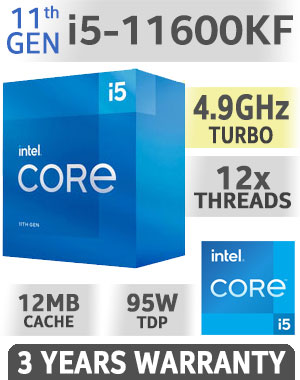 Intel 11th Gen Core i5-11600KF Rocket Lake up to 4.9GHz 12MB Cache LGA 1200 95W BX8070811600KF Desktop Processor / Enhanced Intel SpeedStep Technology / Intel Virtualization Technology (VT-x) / Require 500 Series Chipset MB (Z590,B560,H570)