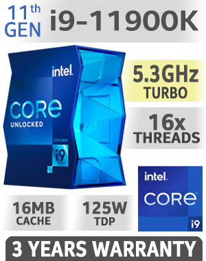 Intel 11th Gen Core i9-11900K Rocket Lake up to 5.30GHz 16MB Cache LGA 1200 125W BX8070811900K Desktop Processor / Intel SpeedStep Technology / Intel Virtualization Technology (VT-x) / Intel Identity Protection Technology / Intel® UHD Graphics 750 / Require 500 Series Chipset MB (Z590,B560,H570)