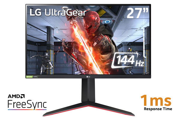 LG UltraGear 27GN650-B FHD 1920 x 1080 Gaming Monitor / 144Hz Refresh Rate / 1ms Response Rate / G-SYNC Compatibility / AMD FreeSync ™ Premium / Virtually Frameless Design / sRGB 99% Color Gamut with HDR10 / 27GN650-B