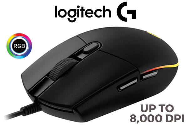 Logitech G102 Lightsync RGB Gaming Mouse - Black / 8,000 DPI Gaming-grade Sensor / Fully Customisable LIGHTSYNC  RGB / 6 Programmable Buttons / Metal Spring Button / 910-005823