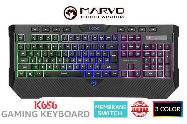 MARVO K656 Gaming Keyboard - Membrane Switch / Anti-Ghosting Support / 3-Color Rainbow Backlight Effect / Multimedia Button / Multimedia Gaming keyboard  / Ergonomic Design / K656