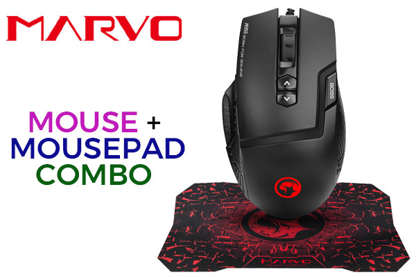 MARVO M355+G1 Mouse & Mousepad Gaming Combo / Supports up to DPI: 1200-2400-4800-7200 / Size: 287 x 244 x 3 mm / 7 Colors Illumination / MARVO M355+G1