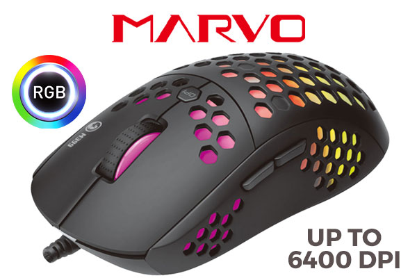 MARVO M399 RGB Optical Gaming Mouse / Optical Sensor / Supports up to 6.400 DPI / 3 Million Clicks / 6 Programmable Buttons / Weight: 76g / M399