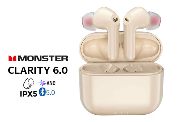 Monster Clarity 6.0 ANC Wireless In-Ear Headphones - Pink / True Wireless Earbuds Active Noise Cancelling / TWS Bluetooth Earphones with 4 Mics / Type-C Quick Charging Case and 30H Playtime / MH21903PNK
