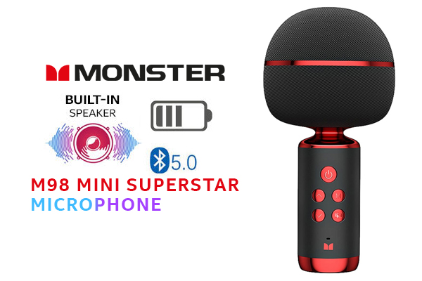 Monster M98 Superstar Mini Karaoke Microphone - Black / Pure monster Sound / Bluetooth Speaker / 360 Surround Sound / Multi Sound Effects / M98BK