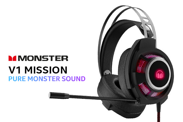 Monster Mission V1 Gaming Headset - Black / Pure Monster Sound / Colorful RGB Light / Over-Ear Gaming Headset / 50mm Audio Drivers / 3.5mm Connection / Adaptive Suspension Headset / MH72001-3.5MM