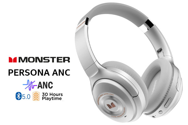 Monster PERSONA ANC Wireless Headphones - Grey / Wireless Bluetooth Headphones with Deep Bass, Stereo Sound, Quick Charge Memory Foam, 30H Playtime for Home or Office Travel / MH31902GRY