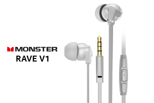 Monster Rave V1 In-Ear Headphones - Grey / 10mm Driver Size / 3.5mm Connection / Remote Control: Play, Pause, Phone call / MH82001GRY