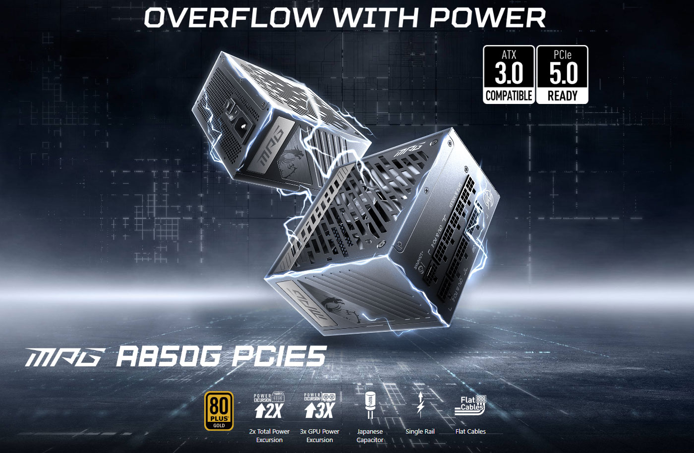 Power supply MSI MPG A850G PCIE5 Black 850 W 80 Plus Gold Modular
