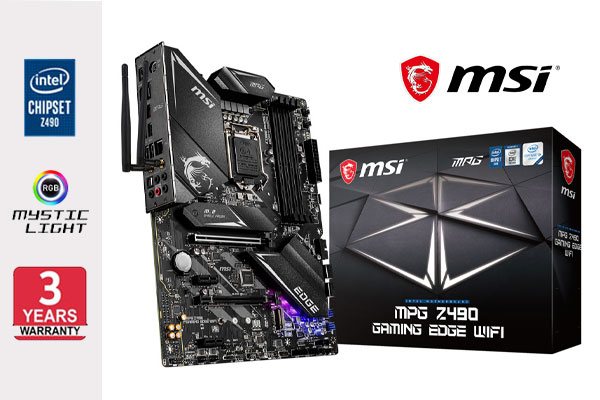 MSI MPG Z490 GAMING EDGE WIFI Intel Motherboard / Intel Z490 Chipset / Supports 10th And 11th Gen Processors / LGA 1200 / Mystic Light RGB LED / M.2 Shield Frozr / Core Boost Design / USB 3.2 Type-A / 4x Memory Slots / HD Audio With Audio Boost Technology / MPG-Z490-GAMING-EDGE-WIFI