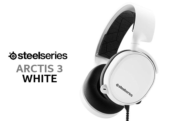 Steelseries ARCTIS 3 2019 Edition Gaming Headset - White / Multi-platform Compatibility - Mobile / PC / PS4 / Xbox One / Nintendo Switch / Revolutionary Comfort / ClearCast Noise Canceling Microphone / Windows Sonic Spatial Audio / AirWeave Ear Cushions / SS61506